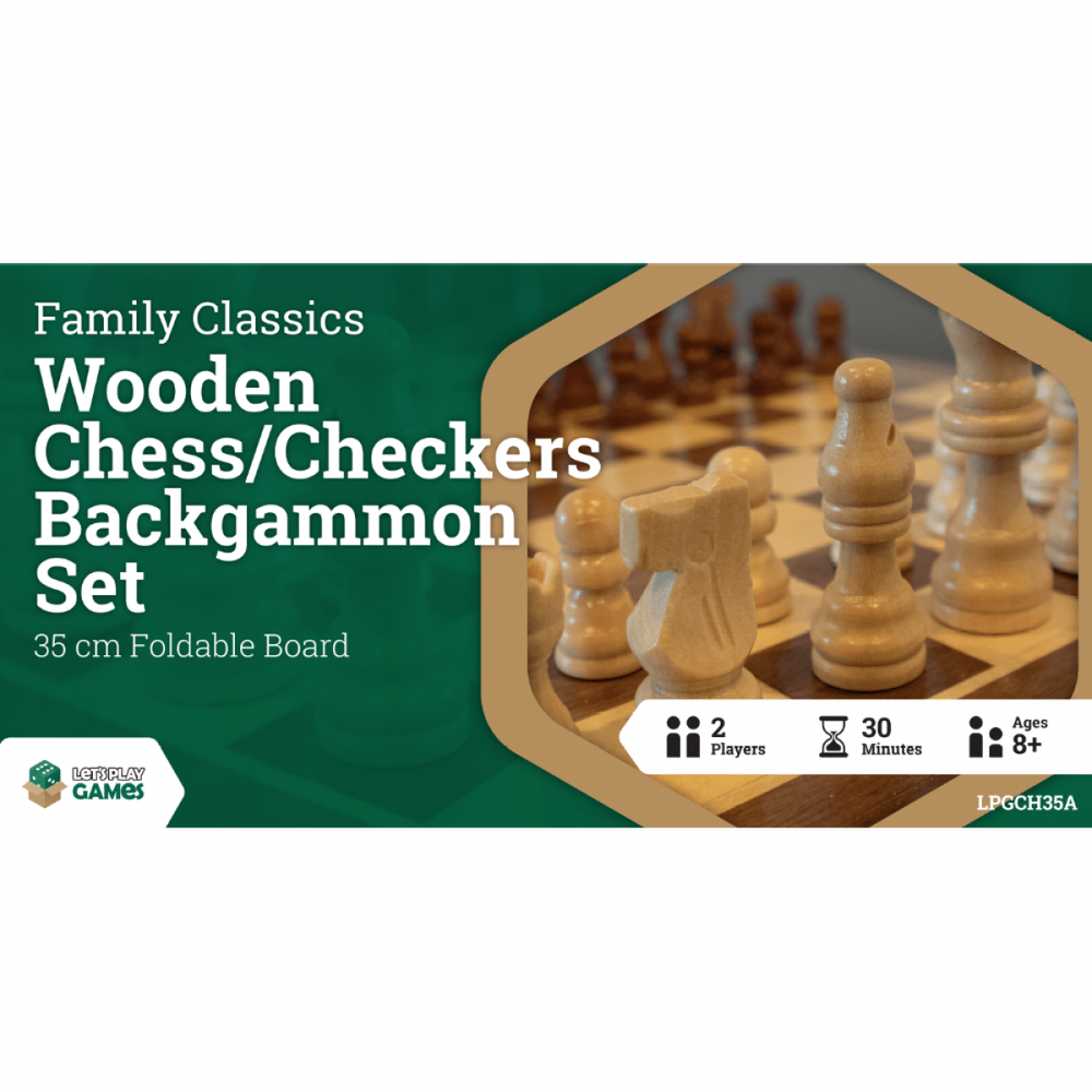 35 CM WOODEN CHESS/CHECKERS/BACKGAMMON SET